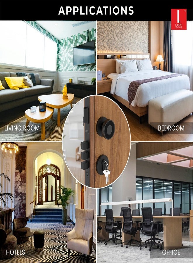 LAPO Heavy Duty Mortise Door Lock Set - Secure Main & Bedroom Doors | Elegant Black Finish | Durable Handle Set with 3 Brass Keys | Ideal for Home, Office & Hotel | 3-Years Warranty - Image 4